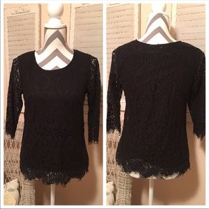 Black lace 3/4 sleeve blouse